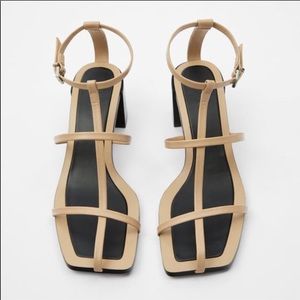 ZARA T-Strap Leather Heeled Sandals